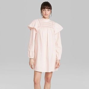 LONG SLEEVE HIGH NECK POPLIN DRESS